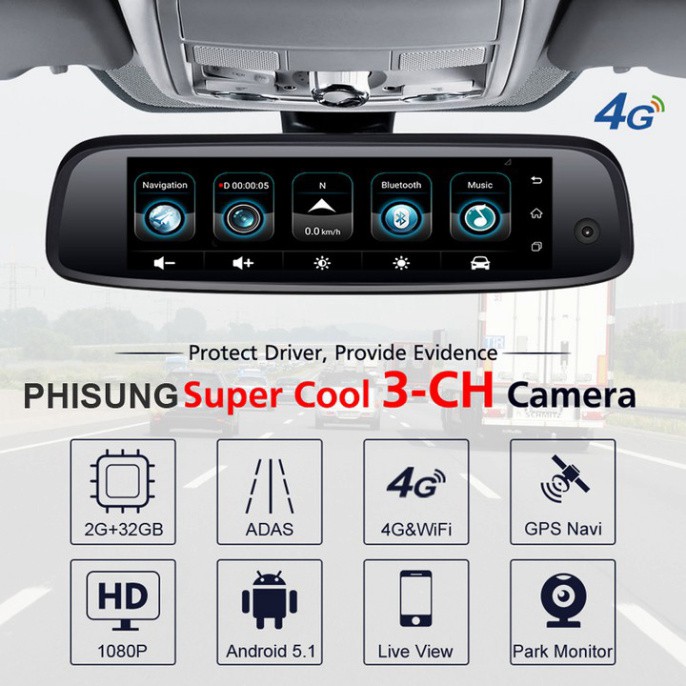 Sản Phẩm Camera hành trình cao cấp Phisung tích hợp 3 camera, 4G, Android, Wifi - E09-3 ..