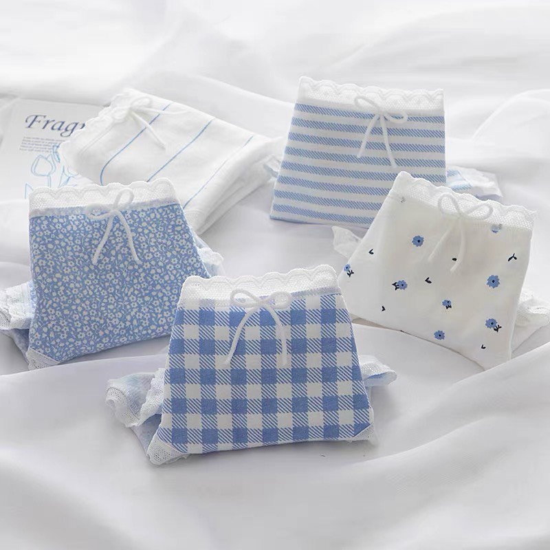 Quần lót nữ cotton tông xanh kháng khuẩn nhiều họa tiết caro kẻ xinh xắn QL335