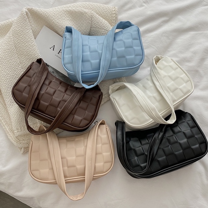 Túi Xách Da PU Kẹp Nách Màu Nâu / Đen / Xanh Dương Chống Thấm Nước Thời Trang Công Sở Cho Bạn Gái