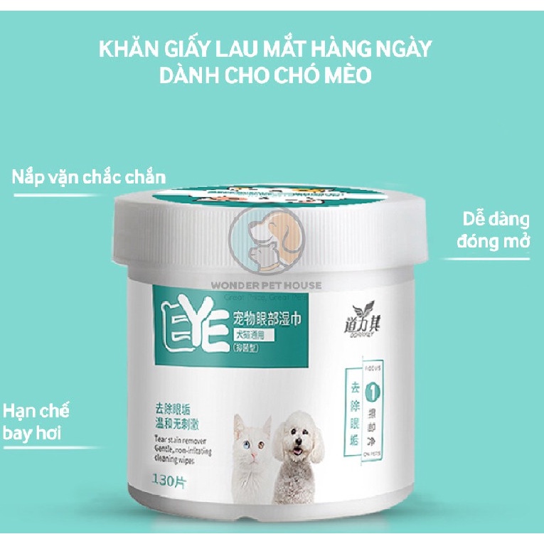Bông lau mắt cho chó mèo kháng khuẩn Hộp 130 Miếng - Khăn lau mắt hàng ngày vệ sinh cho thú cưng