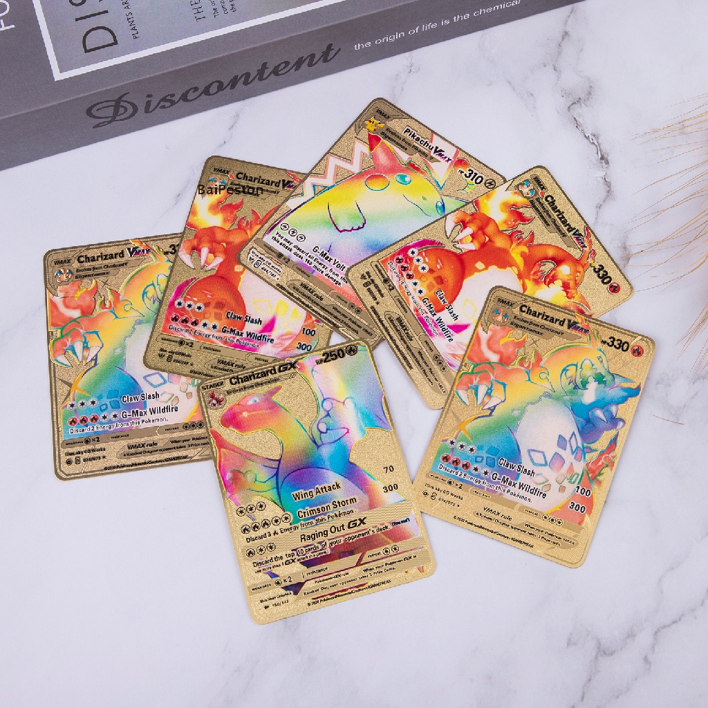 Thẻ Kim Loại Mạ Vàng Charizard Vmax Charizard Vmax DX GX ♨Nóng Bỏng