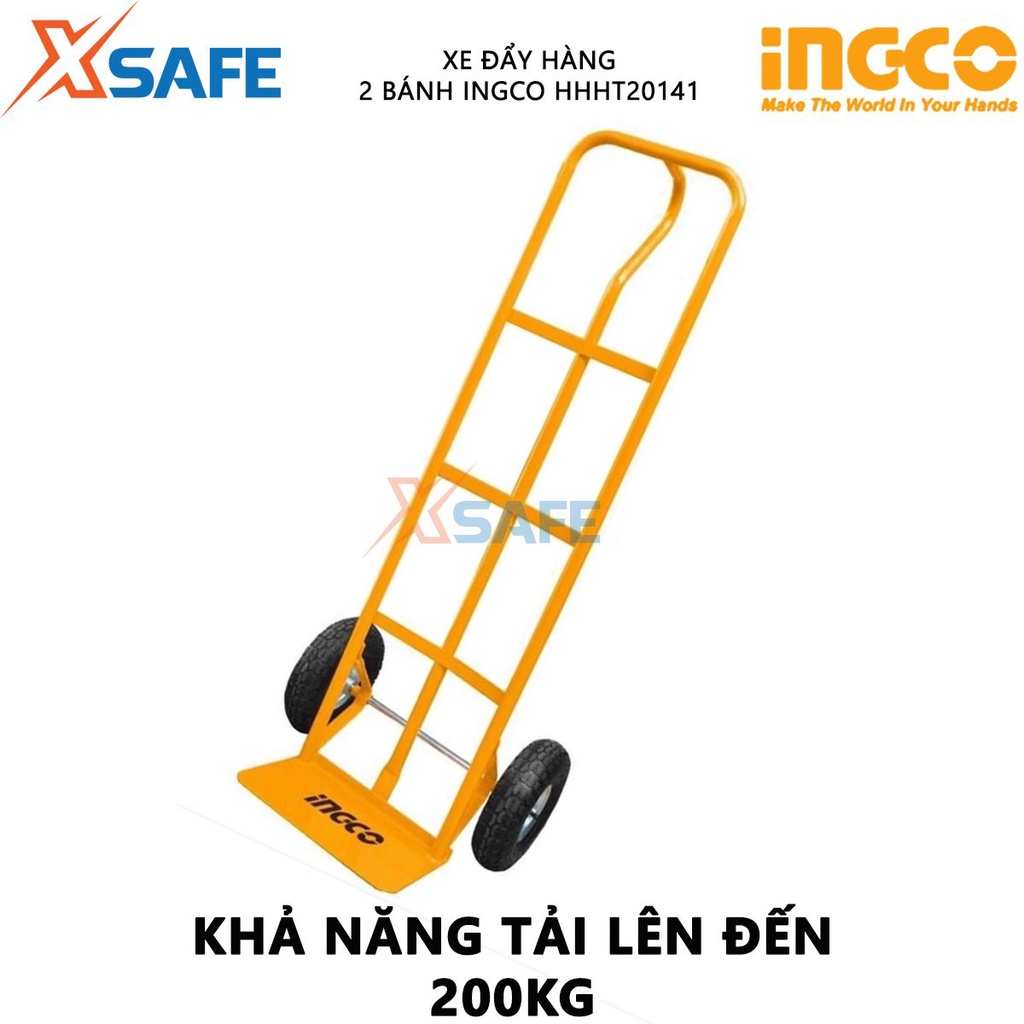 Xe đẩy hàng 2 bánh INGCO HHHT20141 Xe kéo đẩy hàng khả năng tải 200kg, độ dày tấm thép 3.5mm, bánh xe khí nén bền bỉ