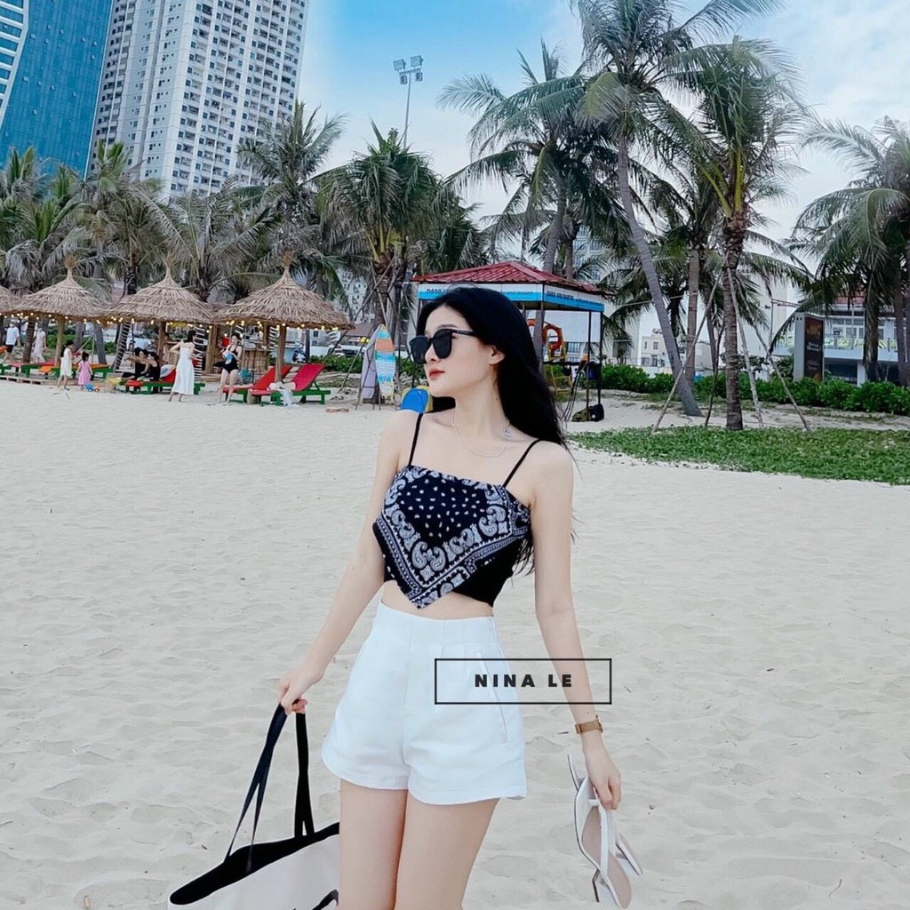 Áo 2 dây kiểu yếm họa tiết thổ cẩm tôn dáng xinh xắn chất bo tăm