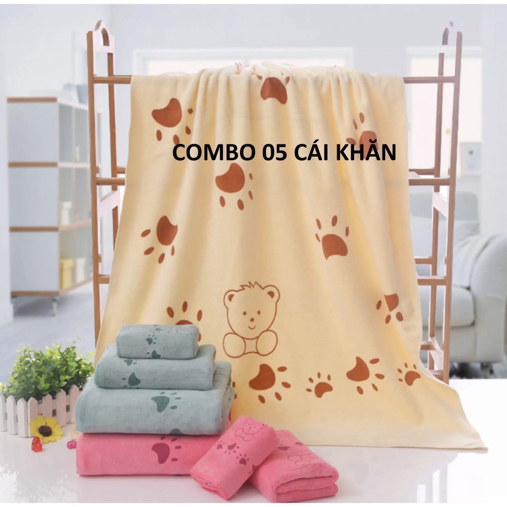 [HCM] Combo 5 Khăn tắm Cao Cấp, 35x75cm , Siêu mềm mịn, hút nước, ( dùng được cho trẻ nhỏ), đảm bảo giao đúng sản phẩm