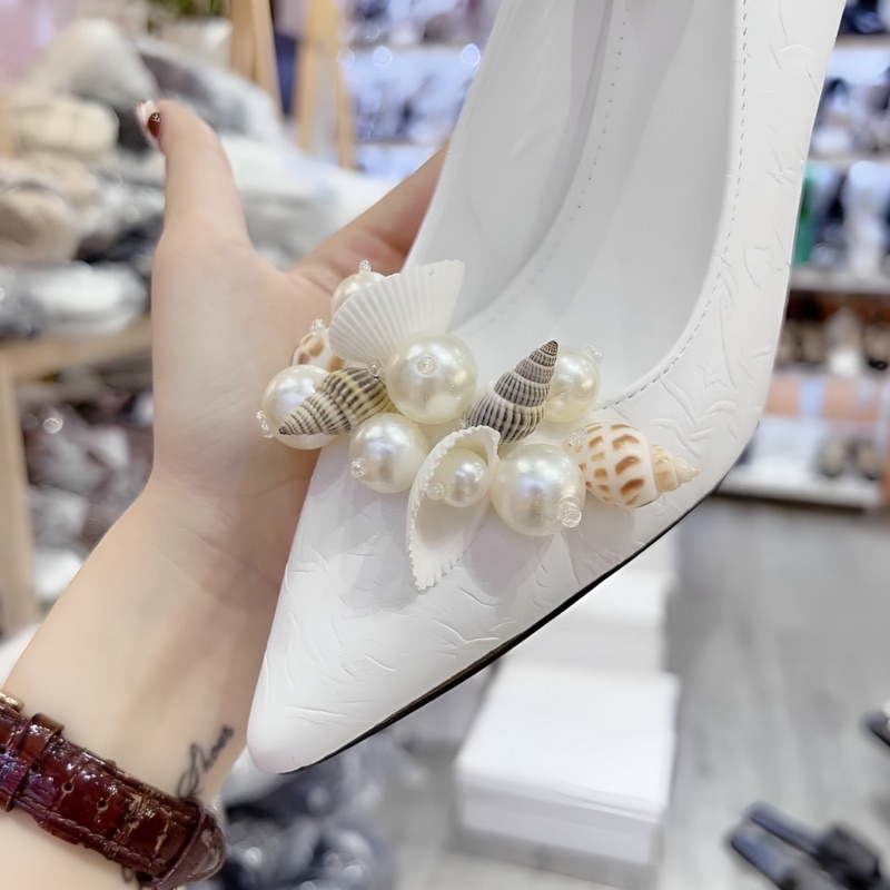 Giày cao gót nữ bít mũi 7 phân ốc hoa, giày dép nữ hoa ốc 7 phân mã CD62