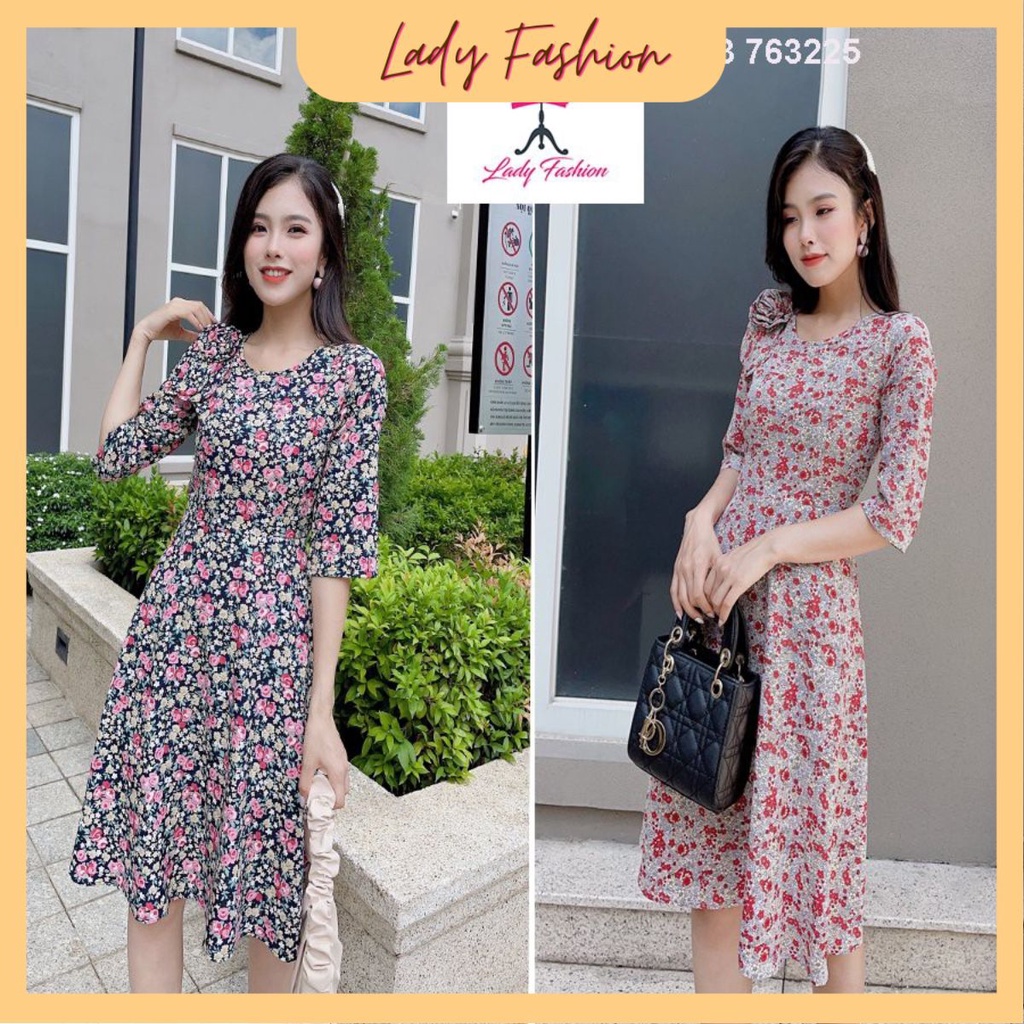 Đầm Xòe Tay Lỡ Gắn Hoa Thủ Công-MS0600D