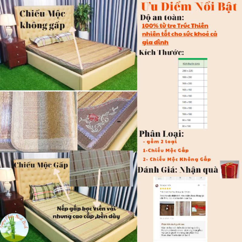 Chiếu trúc tăm tre cao bằng điều hòa mát lạnh nằm 2 mặt đủ kích thước 1m2;1,4m,1,6m,1,8m,2m,Chiếu lụa