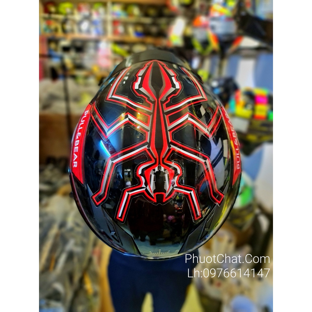 Nón bảo hiểm Fullface M266 đen bóng dán tem decal Redbull