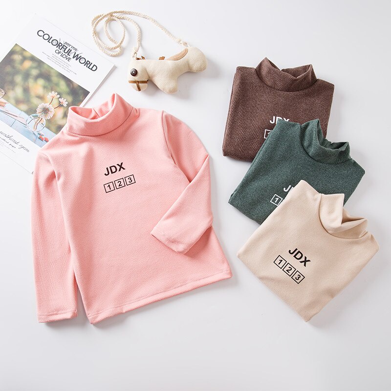 Áo Thun Tay Dài Cổ Lọ Thời Trang Thu Đông 2021 Cho Bé 2-15 Tuổi