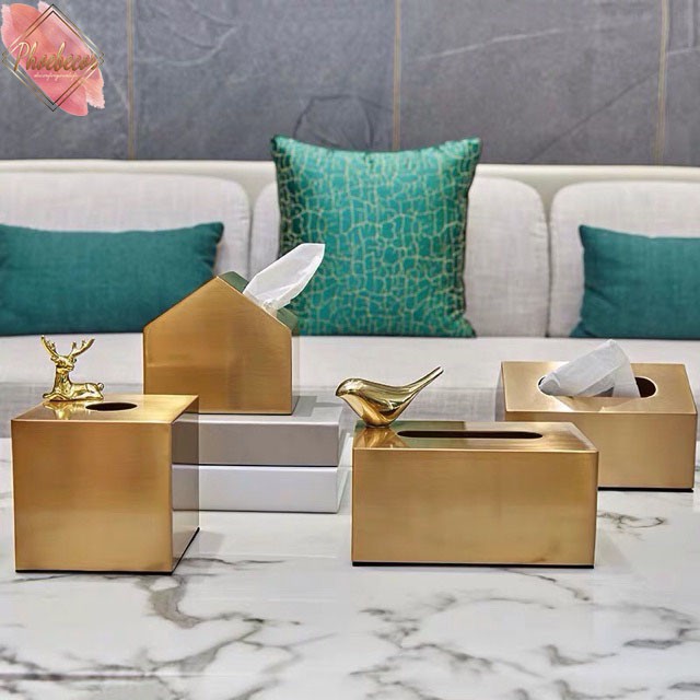 Hộp đựng giấy ăn kim loại mạ vàng trang trí hình động vật - PB276