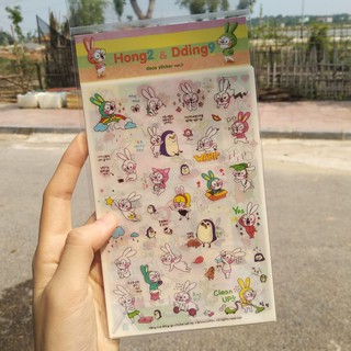 Hình dán thỏ Hong2 & Dding9 trong suốt trang trí sổ , vở ,...