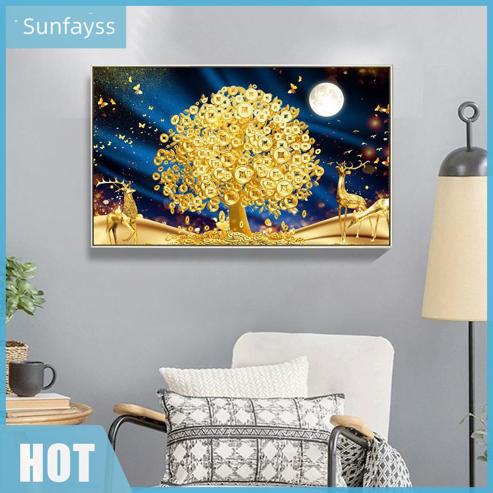 Bộ phụ kiện làm tranh đính đá DIY hình cây đồng tiền 5D dùng cho trang trí