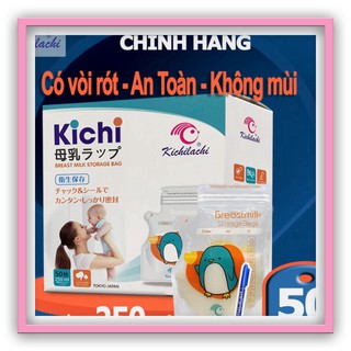 Túi trữ sữa Kichilachi 250ml, Túi đựng sữa mẹ an toàn cho bé, 2 khóa Ziper, Có vòi rót (Hộp 50 Túi)