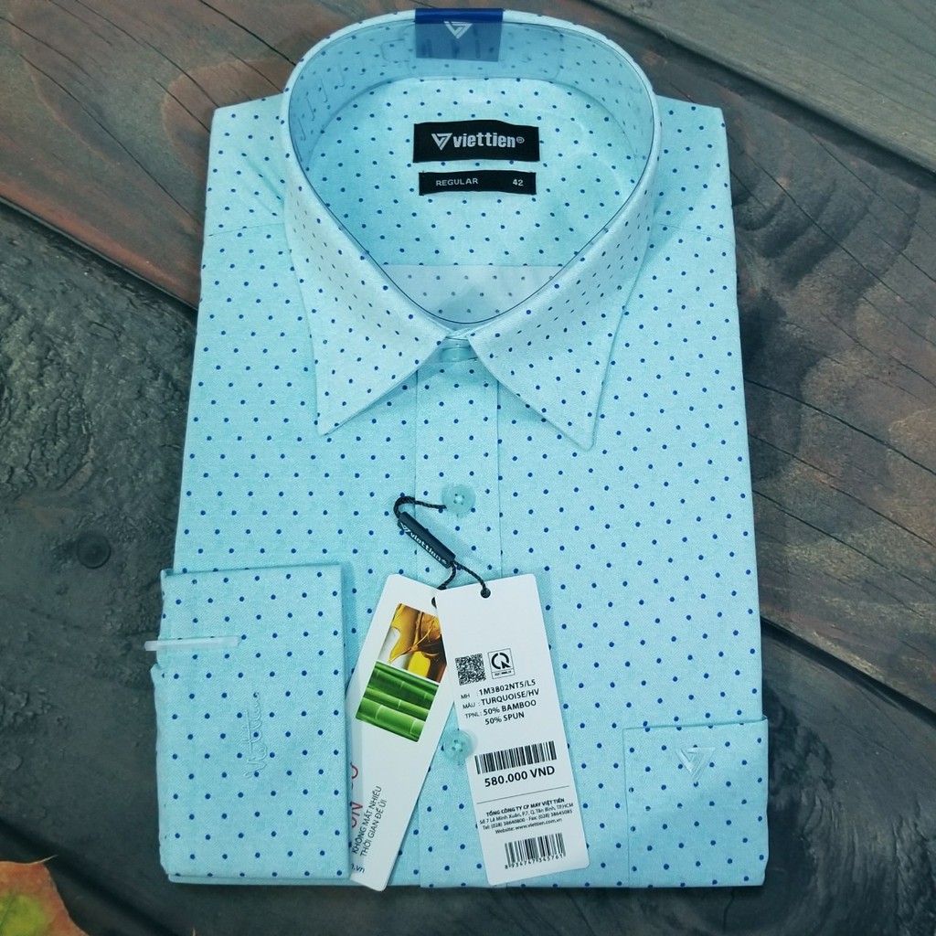 Aó sơ mi nam Việt Tiến dài tay mã 1M3802NT5 size 43 chính hãng ,cao cấp- form suông REGULAR - tà bầu ,họa tiết .SHOP HỨA