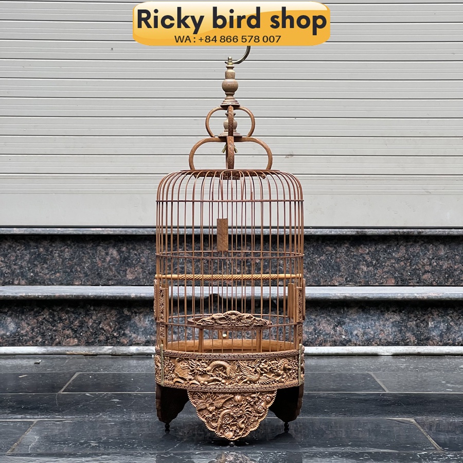 Lồng chim tre, Puteh bird cage - Four Symbols design (Painted)