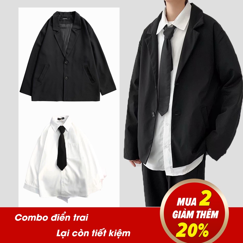 Combo áo blazer nam áo sơ mi kèm cà vạt CB01 M&gt;RO phong cách Hàn Quốc MrHero