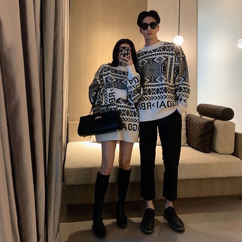 Áo khoác len dày họa tiết kẻ sọc thời trang thu đông 2021 cho nam và nữ