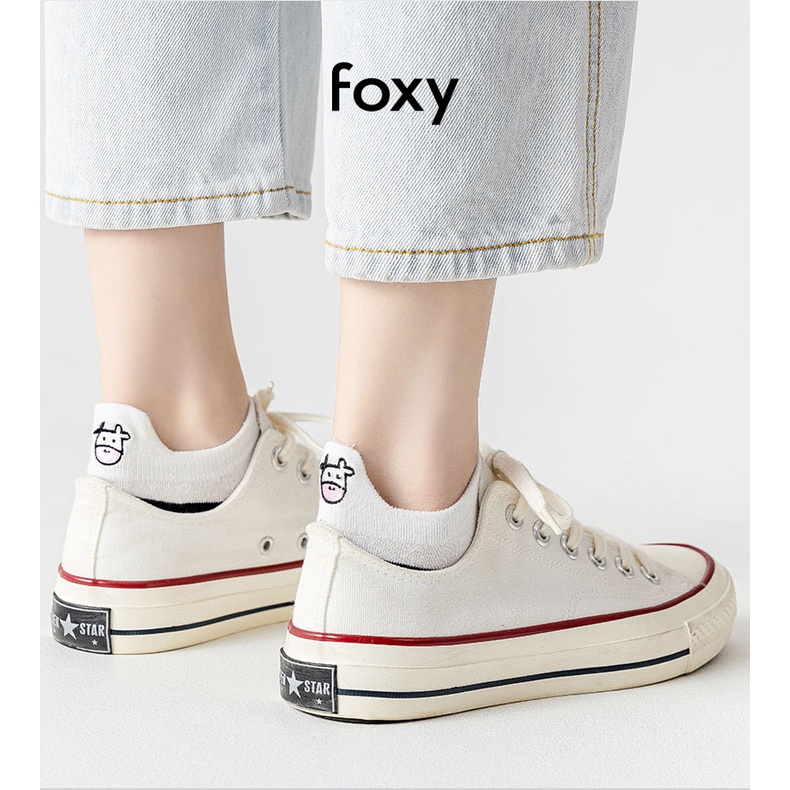 Tất Nữ Dễ Thương Hàn Quốc Foxy Cổ Ngắn Hoạ Tiết Bò Sữa Xinh Xắn - FOS005