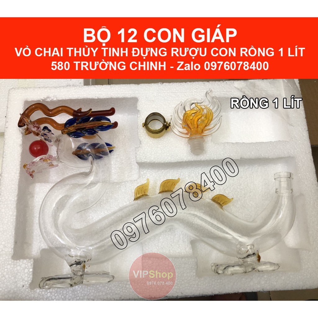 Vỏ Bình Thủy Tinh Đựng Rượu Con Rồng 1 Lít – Bộ 12 Con Giáp Cao Cấp, CG-05
