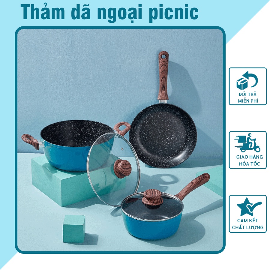 Bộ nồi bếp từ chống dính, Nồi vân đá đáy từ 3 món đa chức năng, phù hợp với mọi loại bếp!