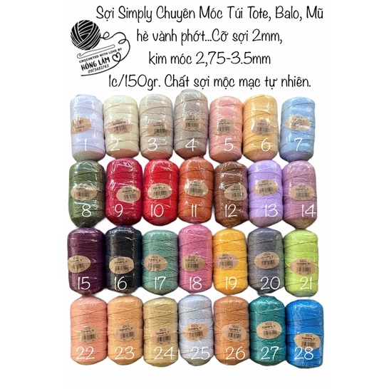 Sợi Simply Cotton Móc Mũ/Túi Hè