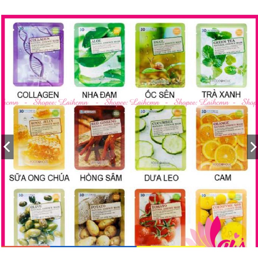 Mặt Nạ Dưỡng Da 3D Foodaholic Hàn Quốc Dưa Leo, Cà Chua, Lựu, Nhân Sâm, Nha Đam, Collagen, Nhân Sâm, Tre, Mật Ong, Olive