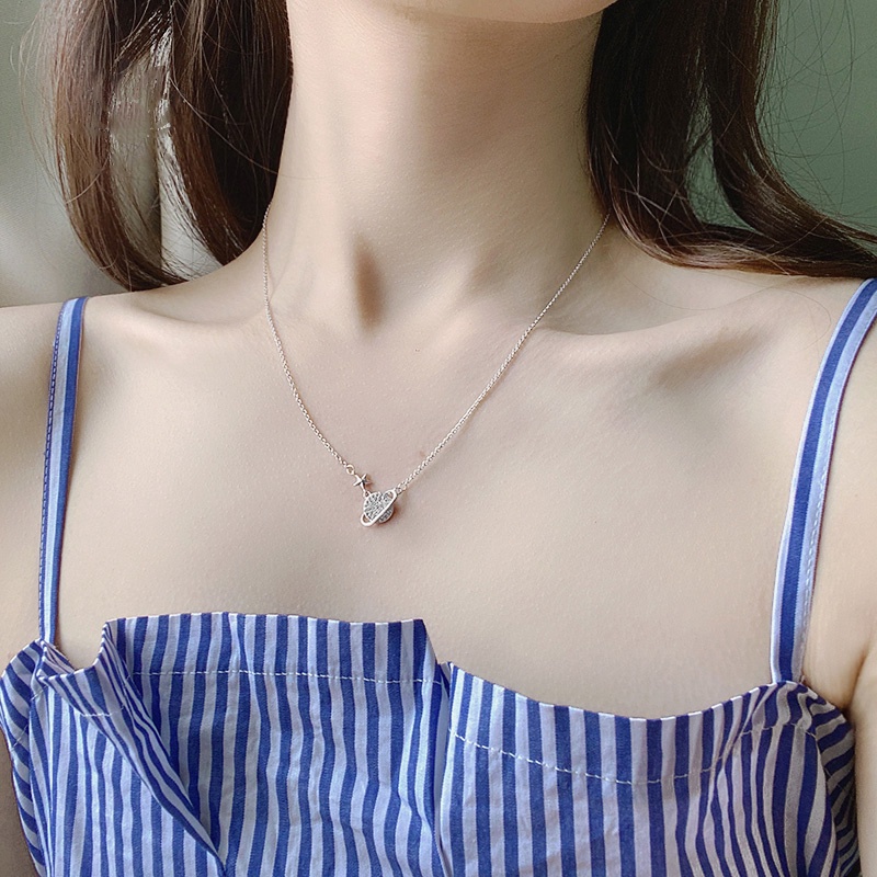 Dây Chuyền Ngắn Mặt Hình Hành Tinh / Asteroid / Saturn Gypsophila Đính Đá Nhỏ Nhắn Tươi Tắn Không Cần Nhấp Nháy Sm