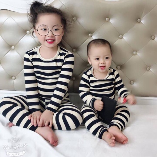 Bộ cotton len HM kẻ cho bé