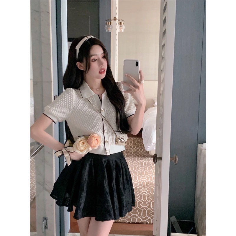 [ÁO CARDIGAN] Áo Croptop Nữ, Áo Dệt Kim Chất Len Xốp Cổ Bẻ Phối Chân Váy, Quần Siêu Xinh | BigBuy360 - bigbuy360.vn