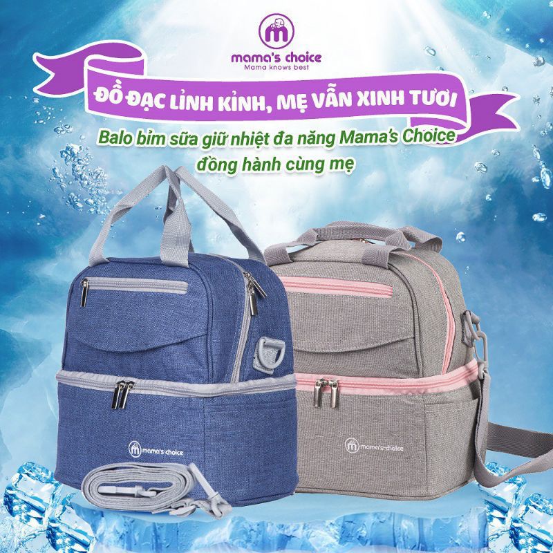 Balo Bỉm Sữa Giữ Nhiệt Mama’s Choice Đa Năng, Giữ Nhiệt Bình Sữa, Đựng Đồ Cho Mẹ Bé, Thiết Kế 2 Tầng, Chất Liệu Cao Cấp