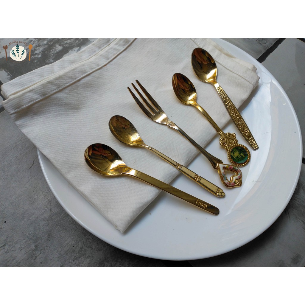 Bộ muỗng nĩa inox golden vintage 2hand 5 món