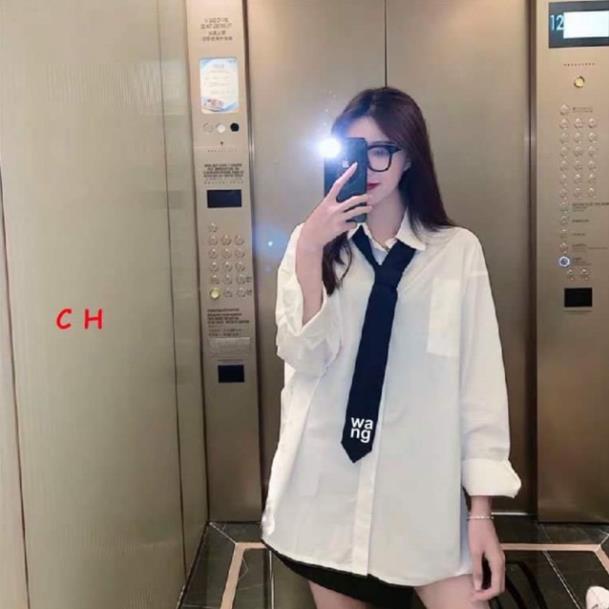 Áo sơ mi nữ form rộng, kiểu màu trắng dài tay phong cách ulzzang vintage hàn quốc trơn - Bilshop17 *