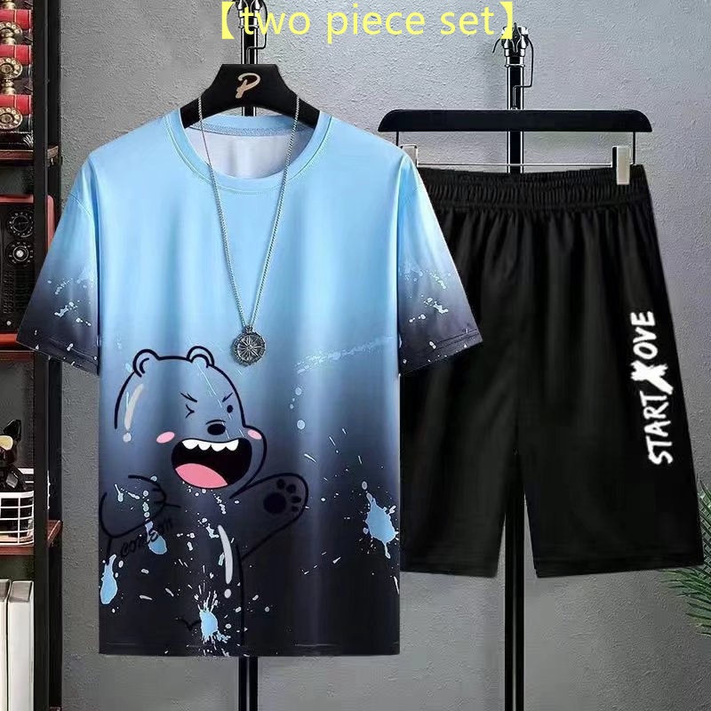 Bộ Đồ Thể Thao Áo Thun Tay Ngắn Dáng Rộng In Họa Tiết Thời Trang Mùa Hè Cho Nam Cỡ Lớn M-5XL