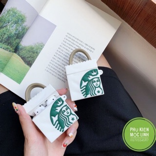 ☘️Tặng kèm móc treo☘️ Case bao airpod silicon 1 2 Starbucks Túi - Vỏ bọc đựng tai nghe không dây i11 i12 i100