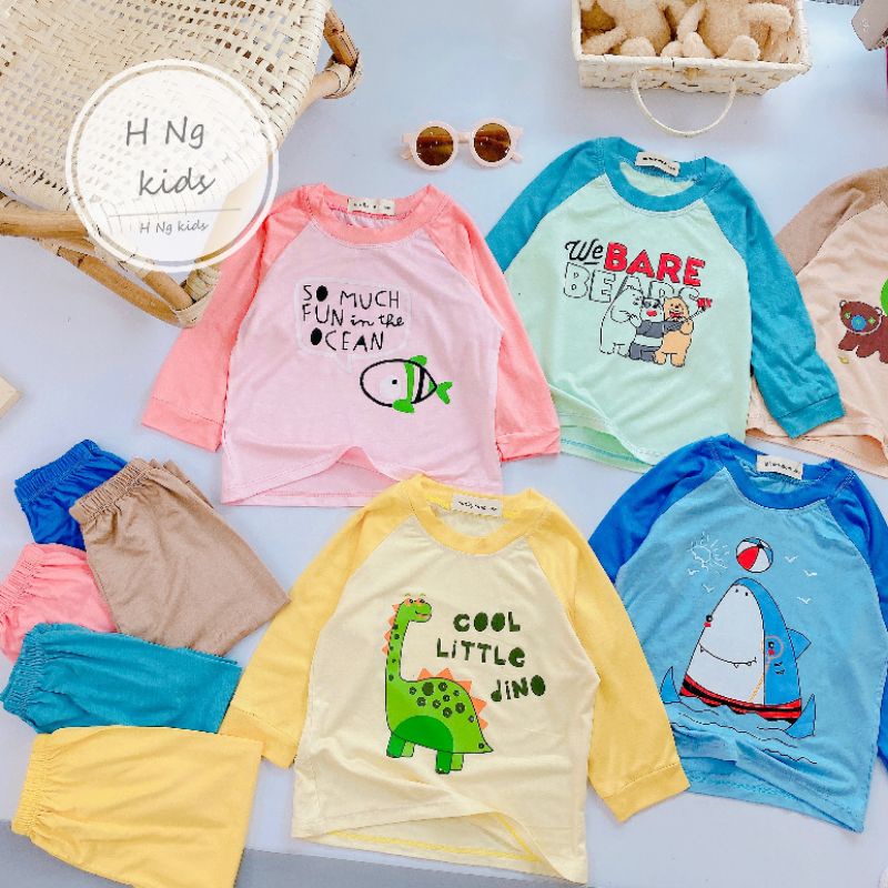 Đồ bộ bé gái, bé trai thun lạnh Quần áo dài tay thu đông cho bé 1 2 3 4 5 tuổi