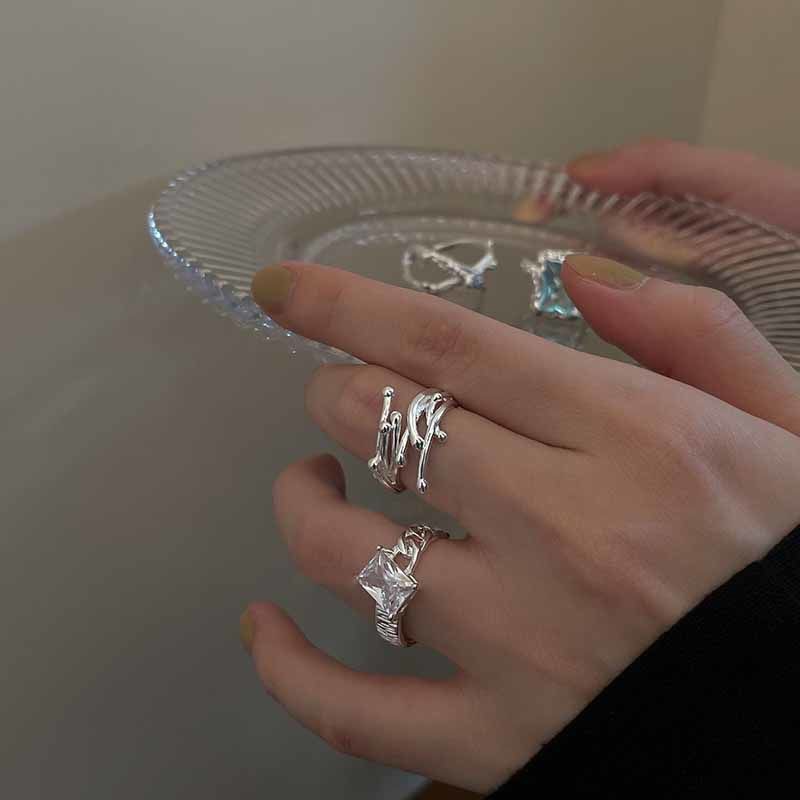 Set 3 Nhẫn Hở Hợp Kim Đính Đá Zircon Thời Trang Cho Nữ