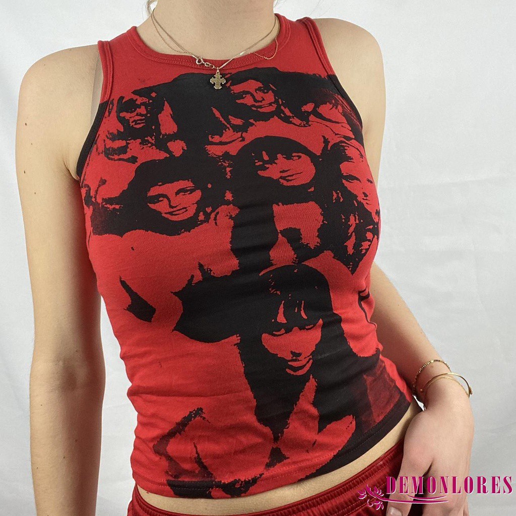 Áo Crop Top Không Tay Cổ Tròn In Hình Chân Dung Gợi Cảm Mùa Hè Cho Nữ