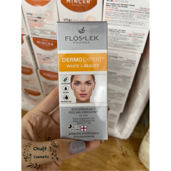 Tinh chất Peel tái tạo da Floslek Dermo Expert White & Beauty 30ml tẩy tế bào chết, làm sáng da, mờ đốm nâu