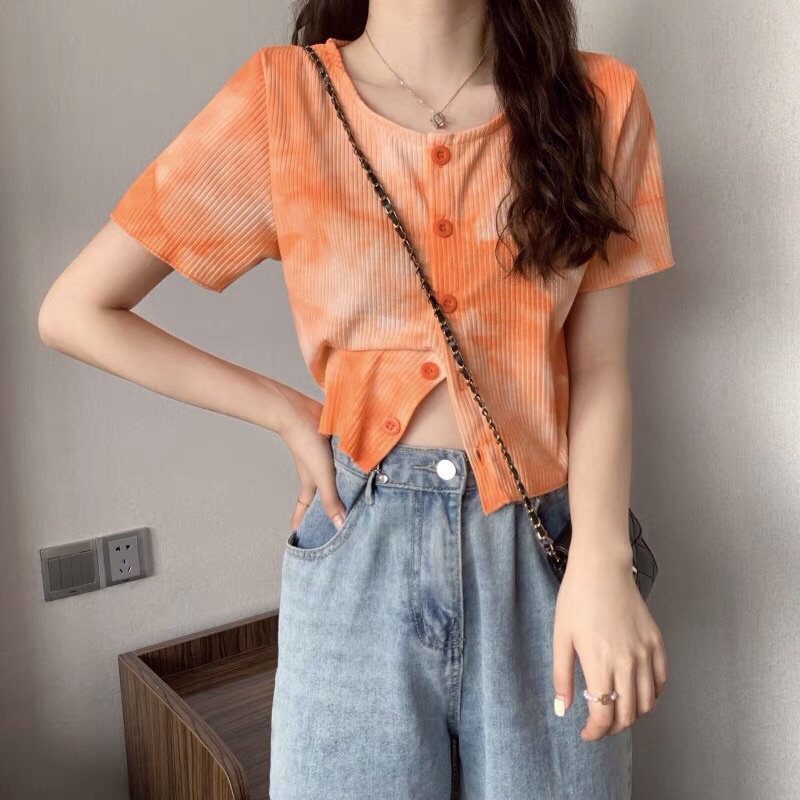 áo tăm khuy cài dáng croptop màu loang hot hit (6379#)