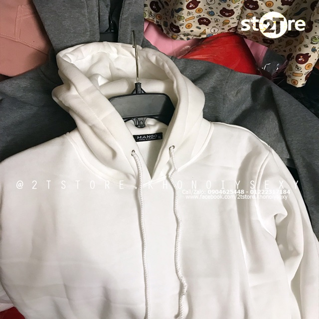 Áo hoodie unisex 2T Store H05 màu trắng - Áo khoác nỉ chui đầu nón 2 lớp dày dặn đẹp chất lượng