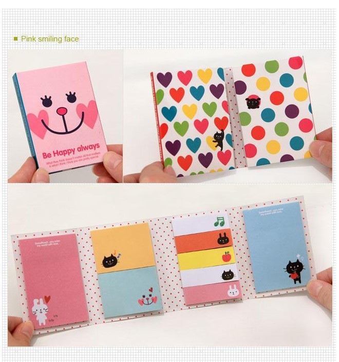 (Mẫu Ngẫu Nhiên) Nhãn Dán Ghi Chú Đánh Dấu Trang Sách Hình Gấu Nâu Mèo Đen Mặt Cười Dễ Thương