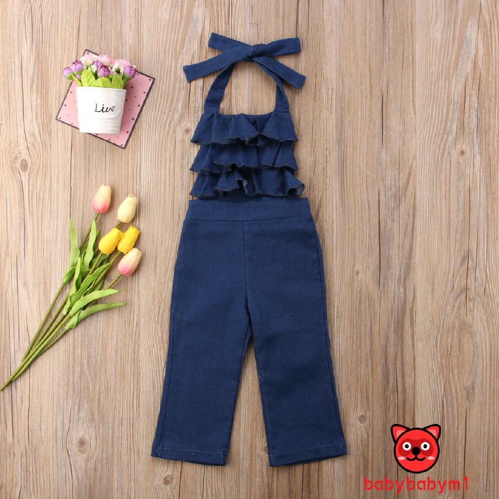 Bộ Áo Liền Quần Denim Cho Bé Gái