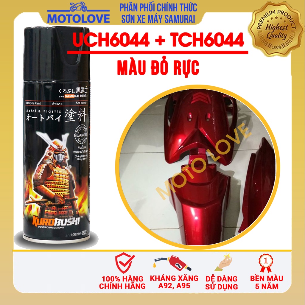 Combo sơn samurai màu đỏ rực UC + TCH6044   loại 2K chuẩn quy trình độ bền 5 năm gồm 2K04 - UCH6044 - TCH6044-2k01