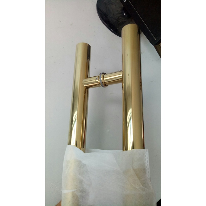 Tay nắm, kéo cửa kính thủy lực, chất liệu inox, vàng trơn dài 80cm tâm lỗ 60cm và 60,40