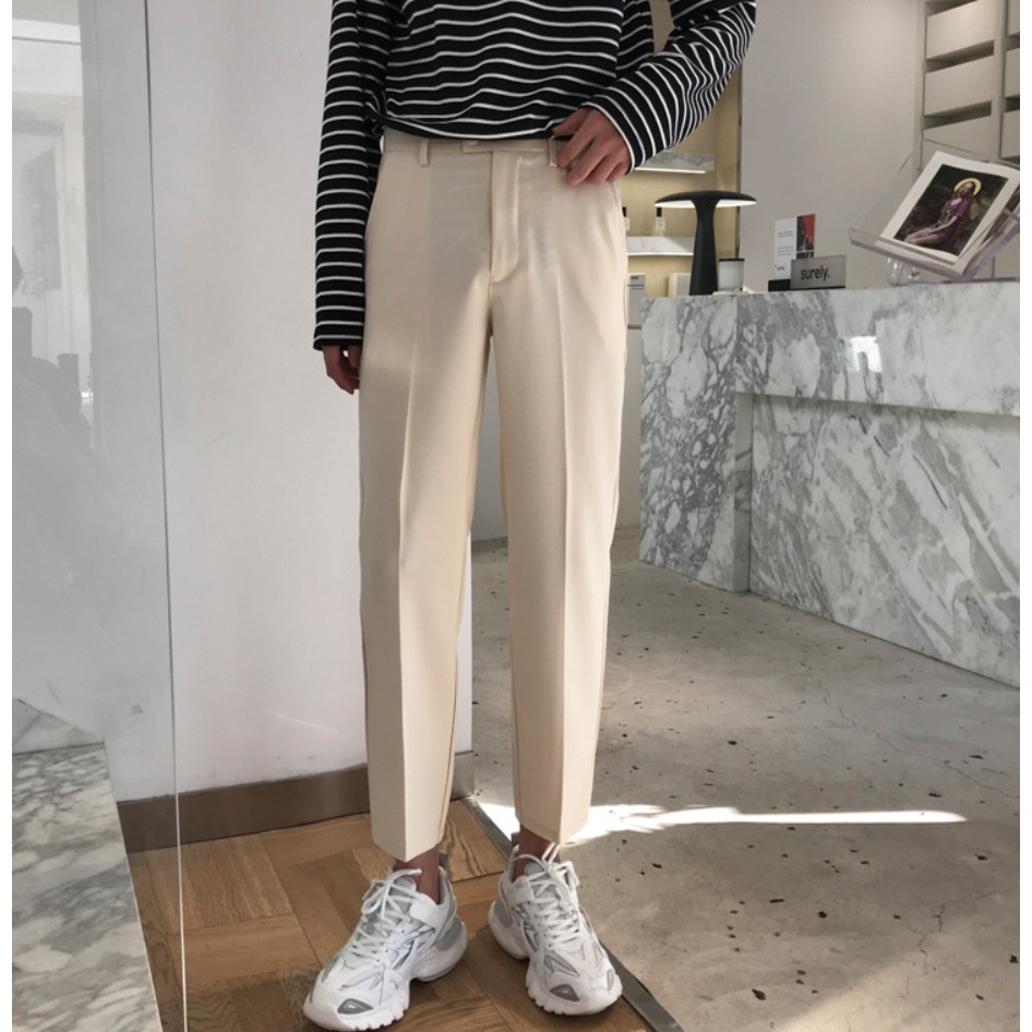 Quần vải baggy màu kem dáng chuẩn  phong cách Hàn Quốc
