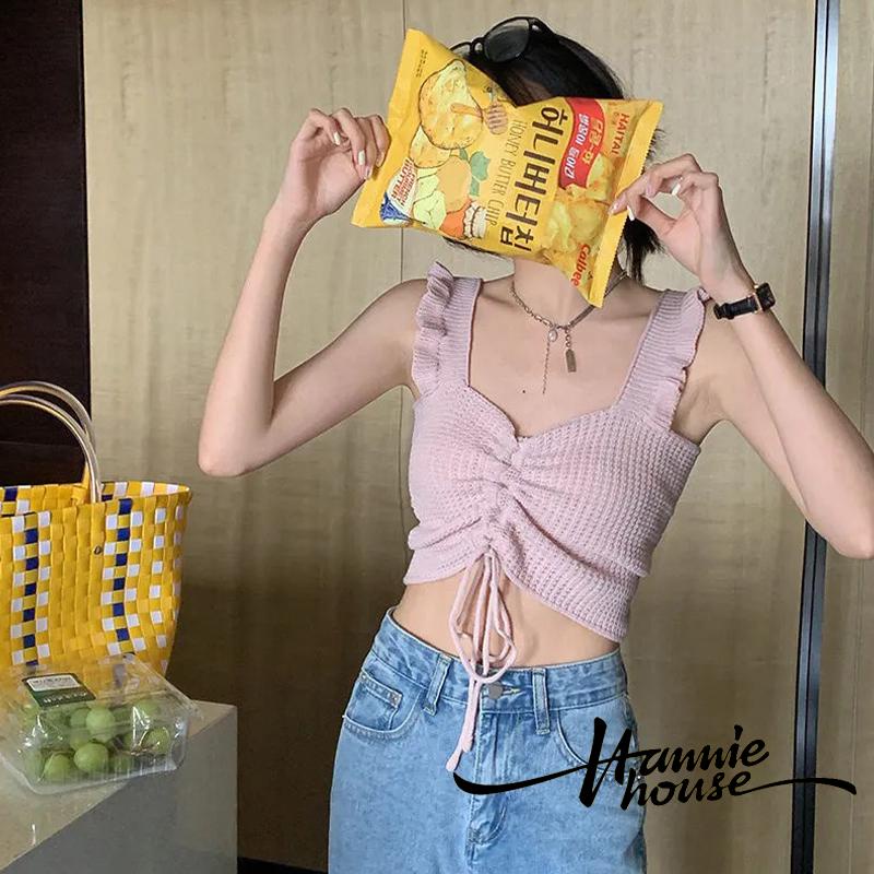 Hannie-Spicy Girl Women´s Front Tie-Up Ruffles Decor Backless Knitted Vest