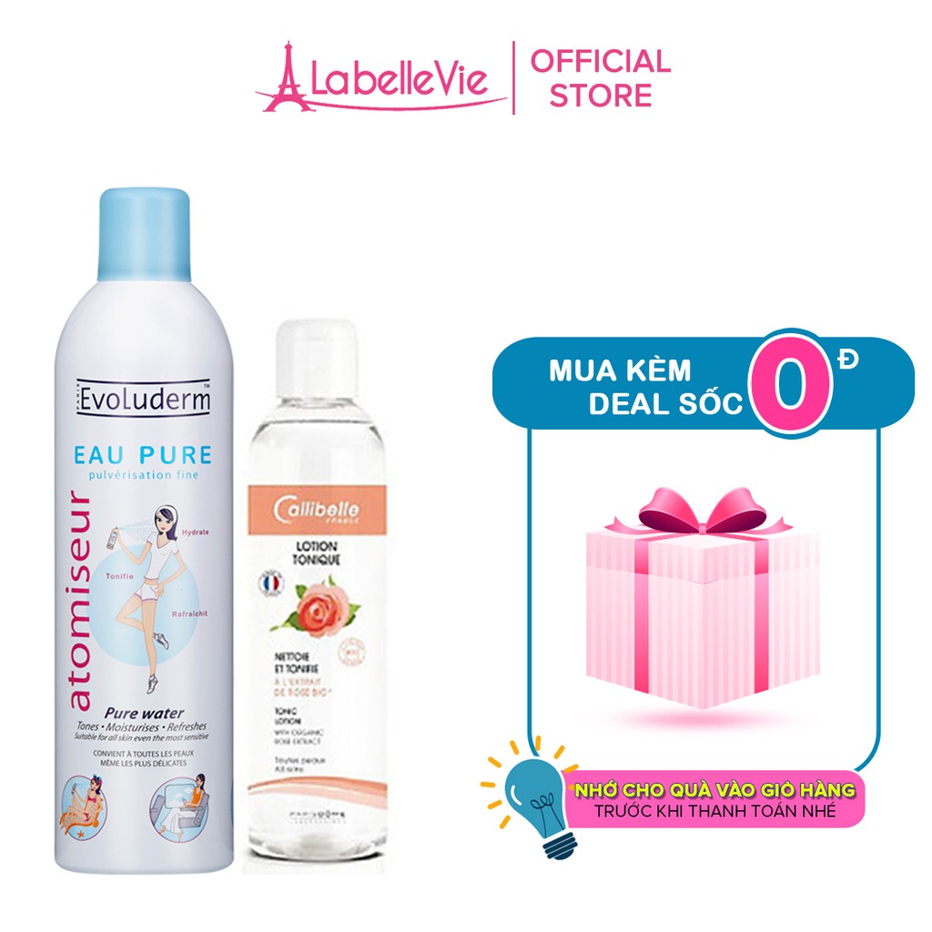 Bộ chăm sóc da Xịt khoáng Evoluderm 400ml và Nước hoa hồng hữu cơ Callibelle 250ml dưỡng da giúp da trắng sáng rạng ngời