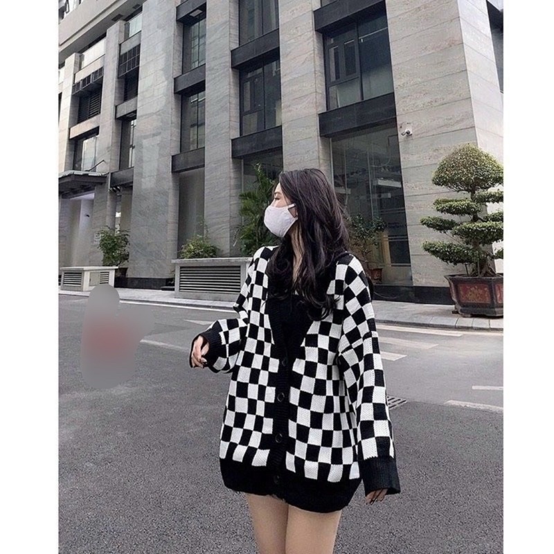 Áo Khoác Nỉ Cadigan caro bàn cờ,Áo Khoác nỉ chất siêu dày dặn