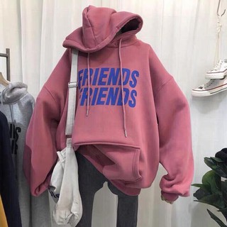 Áo hoodie nỉ nữ đen, bông dày dáng rộng champion Friend