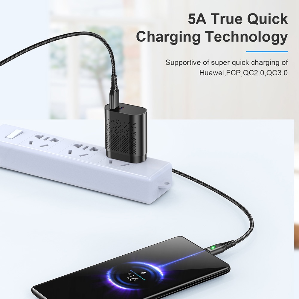 Dây cáp sạc nhanh TWITCH cổng USB Type C 5A có đèn tiện lợi